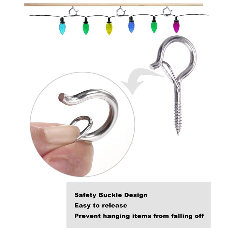 Plusroc 20 Pack Stainless Steel Hooks For Hanging Christmas Xmas String Lights Outdoor Plants 2.2 Inch Silver Cup Hooks Screw In Ceiling Hooks Eye Hook Q-Hanger Wall Mount Ceiling Mount - Image 2