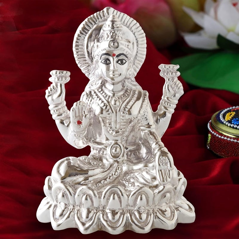 PRD CARATCAFE Carat Cafe Maa Laxmi Lakshmi Ma Idol Pure Silver 999 StatueBIS Hallmark Certified for Puja Temple Good Luck Gift Home Decor NET WT 20 GMS 22 x 16 Inch - Image 2