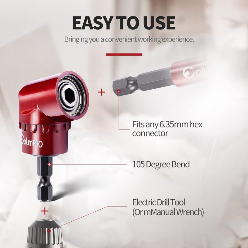 ColumPRO 1/4 Inch 105 Degree Right Angle Driver Adapter Hex Shank Power Screwdriver,Quick Change Drive and Magnetic Bit Socket Right Angle Drill Attachment Adapter - Image 4