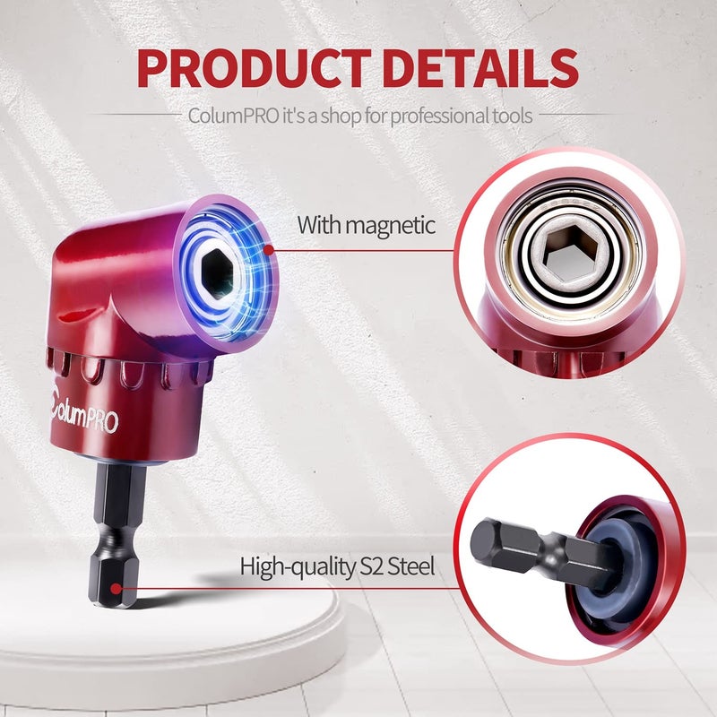 ColumPRO 1/4 Inch 105 Degree Right Angle Driver Adapter Hex Shank Power Screwdriver,Quick Change Drive and Magnetic Bit Socket Right Angle Drill Attachment Adapter - Image 3
