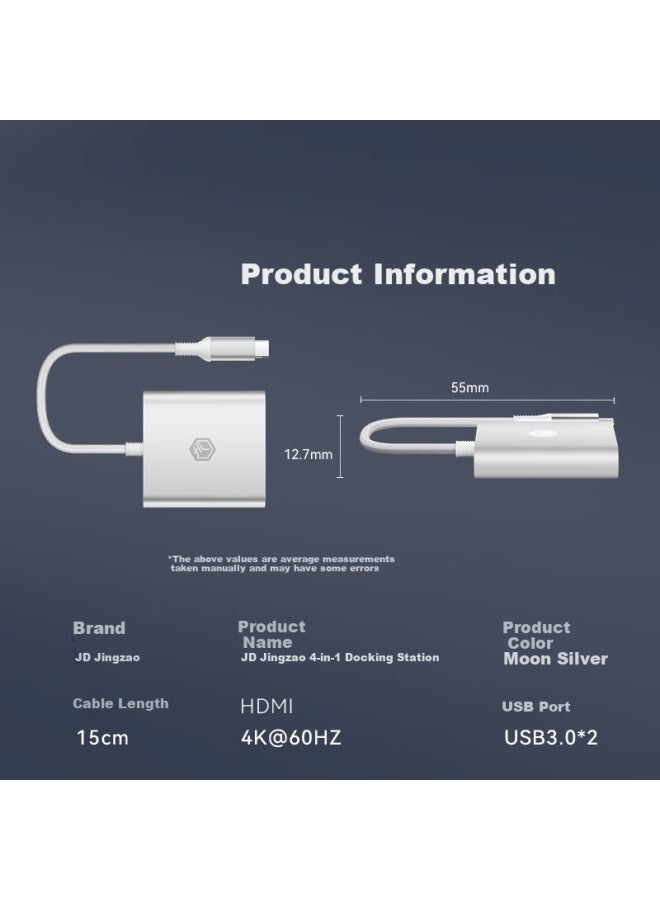 JD.com Jd Jingzao 4-in-1 Type-c Hub Hdmi Usb 3.0 Pd Adapter For Macbook Iphone Projector Usb-c Splitter Dock - Image 5
