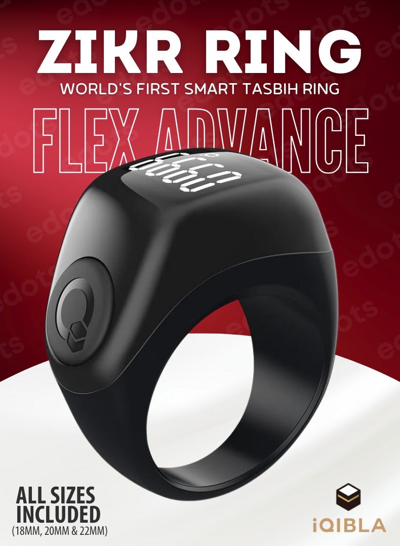 iQIBLA Zikr Ring Flex Advance | Smart Tasbih Counter with Bluetooth Connectivity and Advanced Features | Black