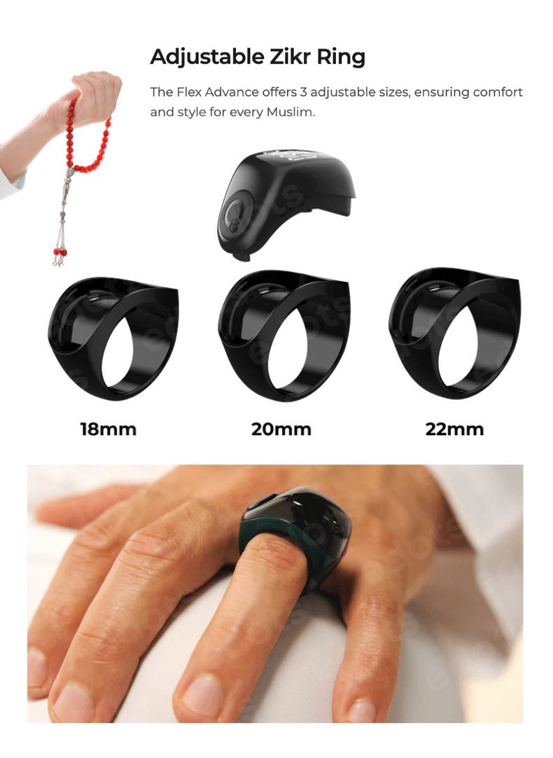 iQIBLA Zikr Ring Flex Advance | Smart Tasbih Counter with Bluetooth Connectivity and Advanced Features | Black  - Image 3