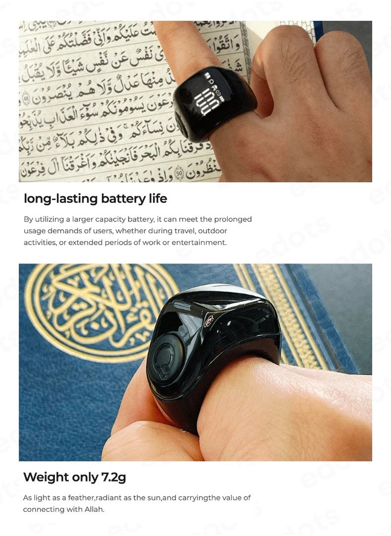 iQIBLA Zikr Ring Flex Advance | Smart Tasbih Counter with Bluetooth Connectivity and Advanced Features | Black  - Image 5