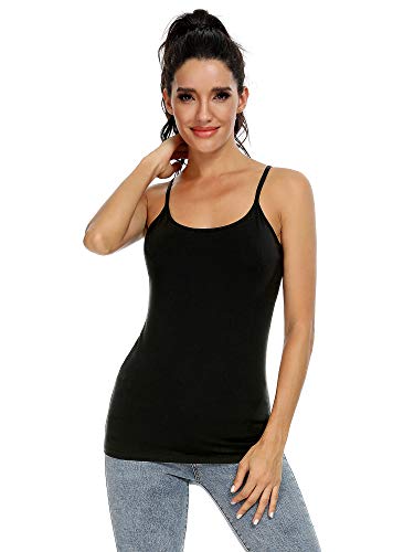 Orrpally Women Cotton Camisole Shelf Bra Cami Tank Tops Adjustable Spaghetti Strap Tank Top 3-Pack Black/Dark Blue/Wine Red L - Image 2