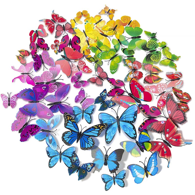 SmartWallStation 84 x PCS 3D Colorful Butterfly Wall Stickers DIY Art Decor Crafts for Party Cosplay Wedding Offices Bedroom Room Glue Sticker Set