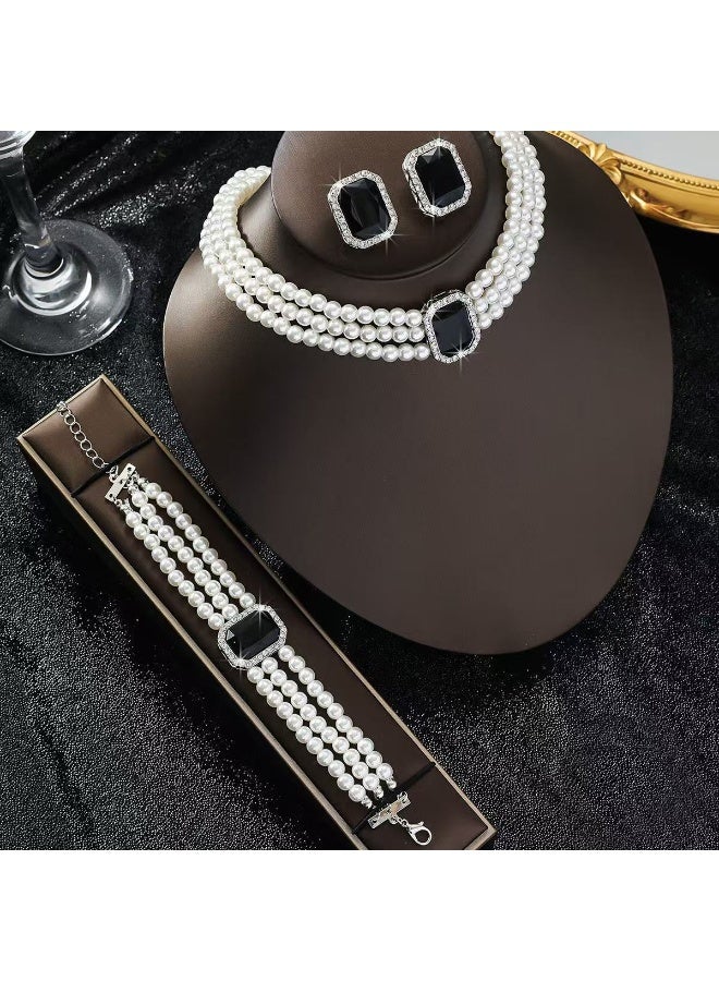 NIBEMINENT European and American French-style Light Luxury Multi-layer Pearl Imitation Three-Piece Fashion Accessories Set