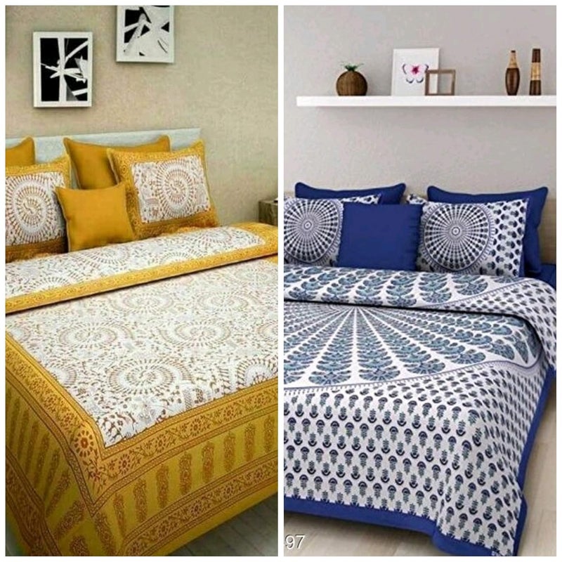 BedZone 100 Cotton Rajasthani Jaipuri Queen Size Combo Double Bed Set 2 Double Bedsheet with 4 Pillow Cover QueenMulticolor - Image 1