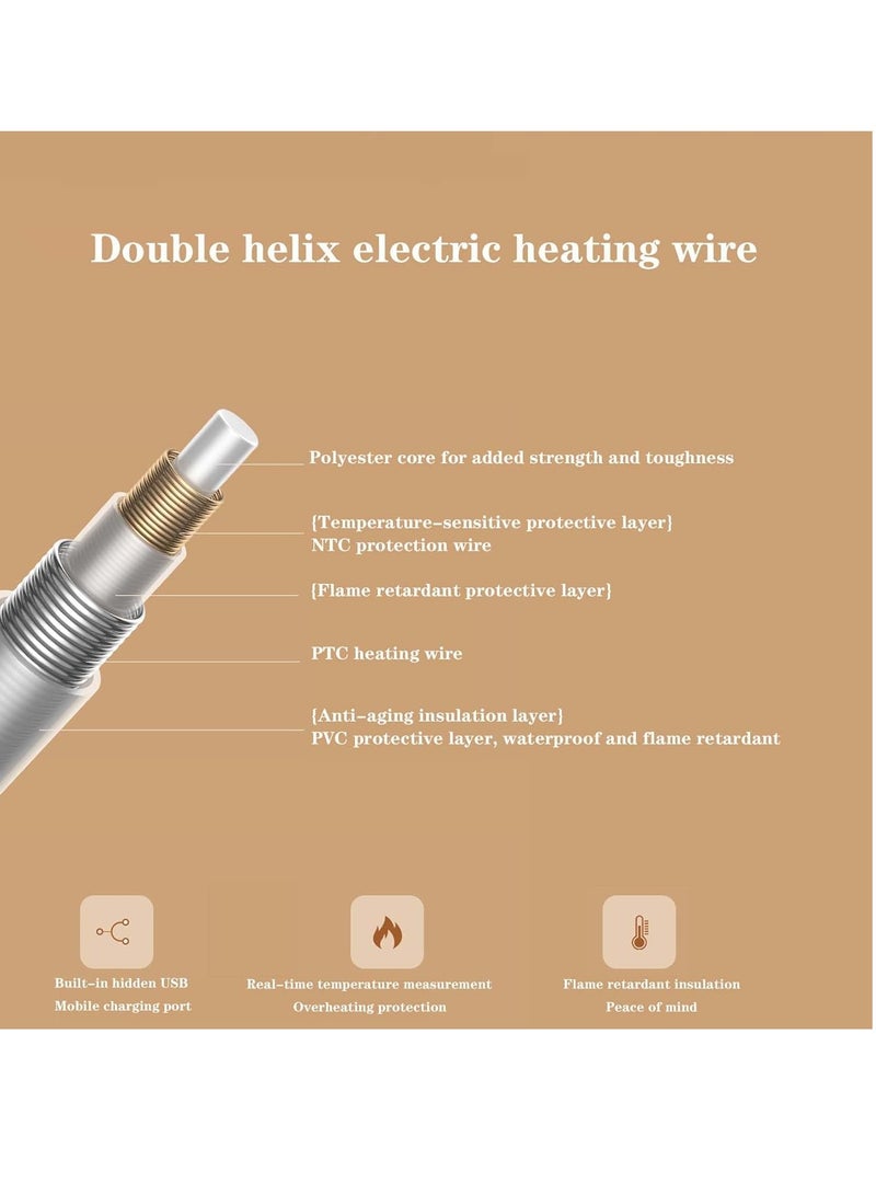 عام بطانية كهربائية محمولة ، تحكم في درجة الحرارة بثلاث سرعات ، مزودة بمنفذ USB ، قابلة للغسل ، 150 × 80 سم ، مناسبة لارتفاع درجة حرارة الكتفين والخصر والجسم بالكامل (باستثناء بنوك الطاقة) - Image 5