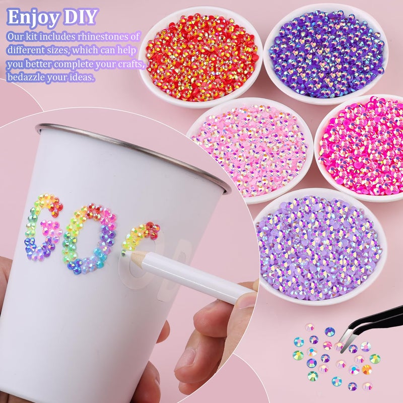 TINKRSTUFF 12600Pcs Resin Rhinestones for Crafting with Tweezers, Mixed-Color 4mm Bedazzling Crystal with 1Pcs 10ml B7000 Jewelry Glue for DIY Crafts Clothing Tumblers Shoes Fabric Nail Art - Image 3