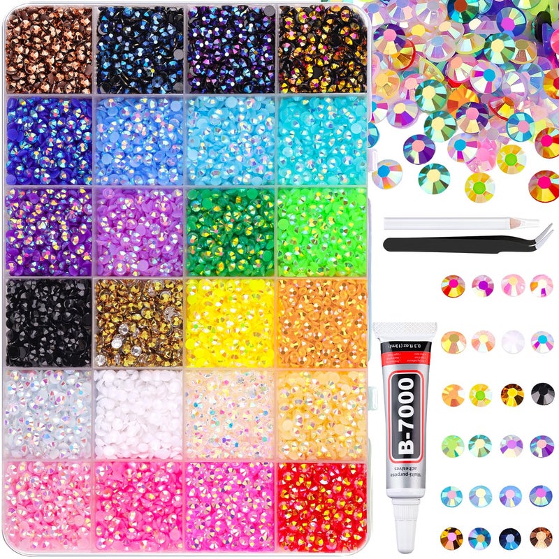 TINKRSTUFF 12600Pcs Resin Rhinestones for Crafting with Tweezers, Mixed-Color 4mm Bedazzling Crystal with 1Pcs 10ml B7000 Jewelry Glue for DIY Crafts Clothing Tumblers Shoes Fabric Nail Art - Image 1