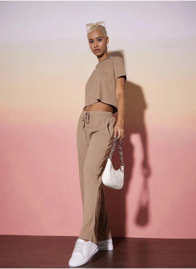 ساسافراس Ribbed Crop Top & Straight Pants Co-Ords by Styli