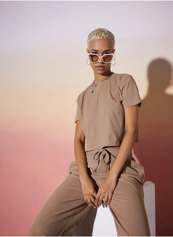 ساسافراس Ribbed Crop Top & Straight Pants Co-Ords by Styli
