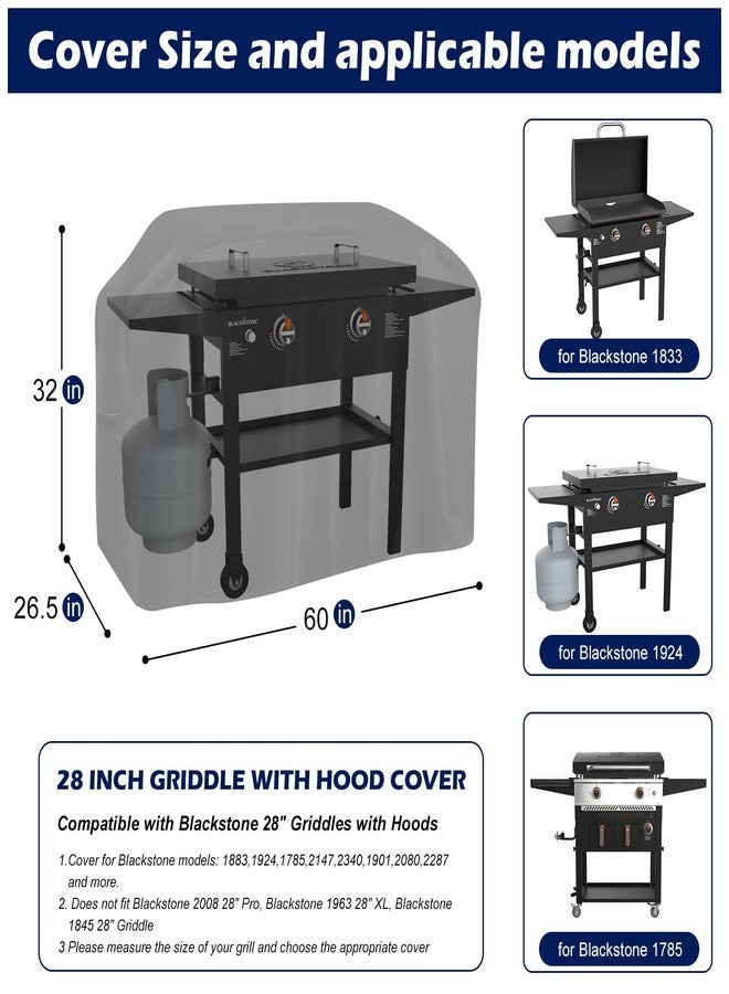 bruwaa Griddle Cover for Blackstone 28 Inch Griddle Cooking Station with Hood, for Blackstone 1883, 1924 and More, 600D Heavy Duty Waterproof Oxford Grill Cover - Only Cover - Image 2