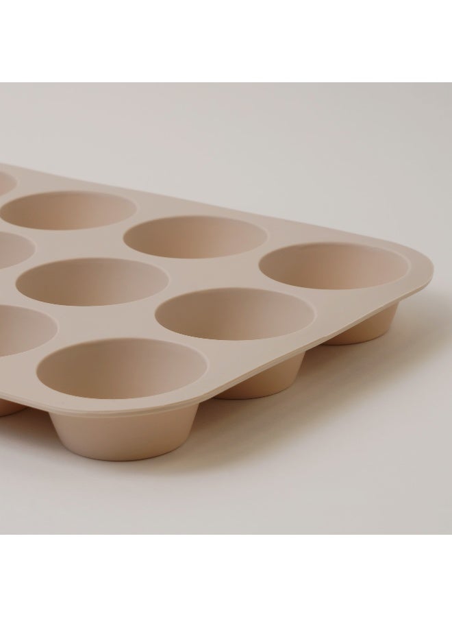 ألبرتو قالب كيك مافن سيليكون 12 قوالب 32.5*24.8*3سم، كريمي - Image 3
