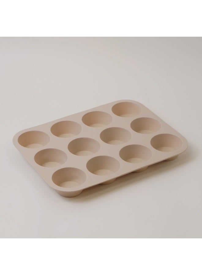 ألبرتو قالب كيك مافن سيليكون 12 قوالب 32.5*24.8*3سم، كريمي - Image 2