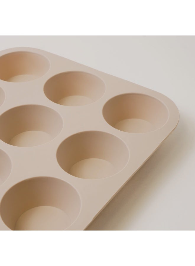 ألبرتو قالب كيك مافن سيليكون 12 قوالب 32.5*24.8*3سم، كريمي - Image 4