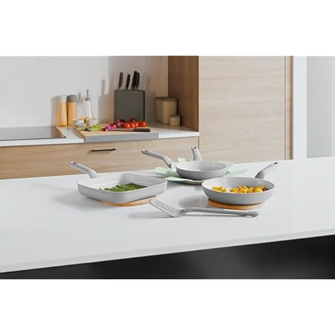 Berghoff Leo Balance NonStick Ceramic 5Pc Frying Pan Set With Nylon Turner 1375In NonToxic Ceragreen Coating StayCool Handle Induction Pan Recycled Material Moonmist - Image 3