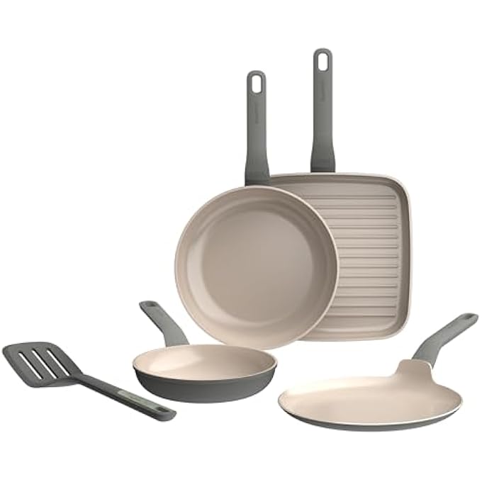 Berghoff Leo Balance NonStick Ceramic 5Pc Frying Pan Set With Nylon Turner 1375In NonToxic Ceragreen Coating StayCool Handle Induction Pan Recycled Material Moonmist - Image 2