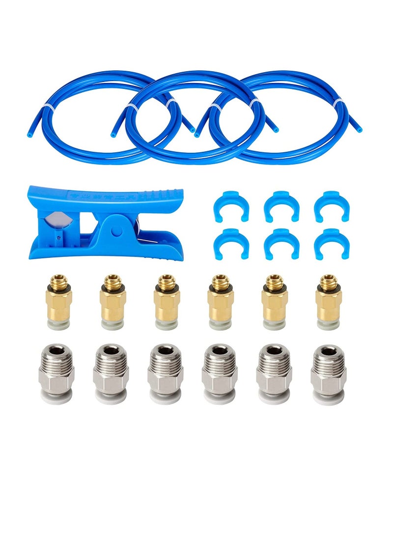 PTFE Bowden Tube (1M) 1PCS+ 6pcs KJH04-M6 Fittings + 6pcs JP4-01 Pneumatic Fittings with PTFE Tube Cutter for 3D Printer 1.75mm Filament  - Image 1