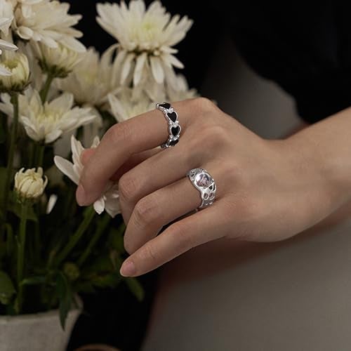 Drperfect 13 PCS Y2k Rings For Women Vintage Irregular Rings for Women Men Chunky Adjustable Rings Gothic Goth Open Moonstone Butterfly Star Pink Heart Cool Statement Ring Aesthetic Accessories Ring Set - Image 4