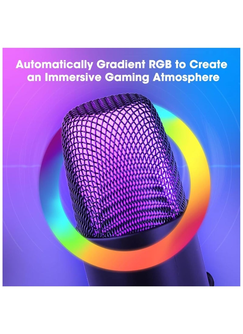 USB Gaming Microphone, Desktop Computer Mic with RGB Light,Noise Cancellation,Condenser Podcast Mic for Studio Recording,YouTube, Streaming, PC, Mac, PS4/5  - Image 2