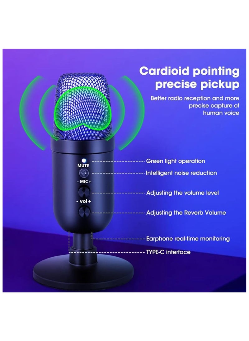 USB Gaming Microphone, Desktop Computer Mic with RGB Light,Noise Cancellation,Condenser Podcast Mic for Studio Recording,YouTube, Streaming, PC, Mac, PS4/5  - Image 4