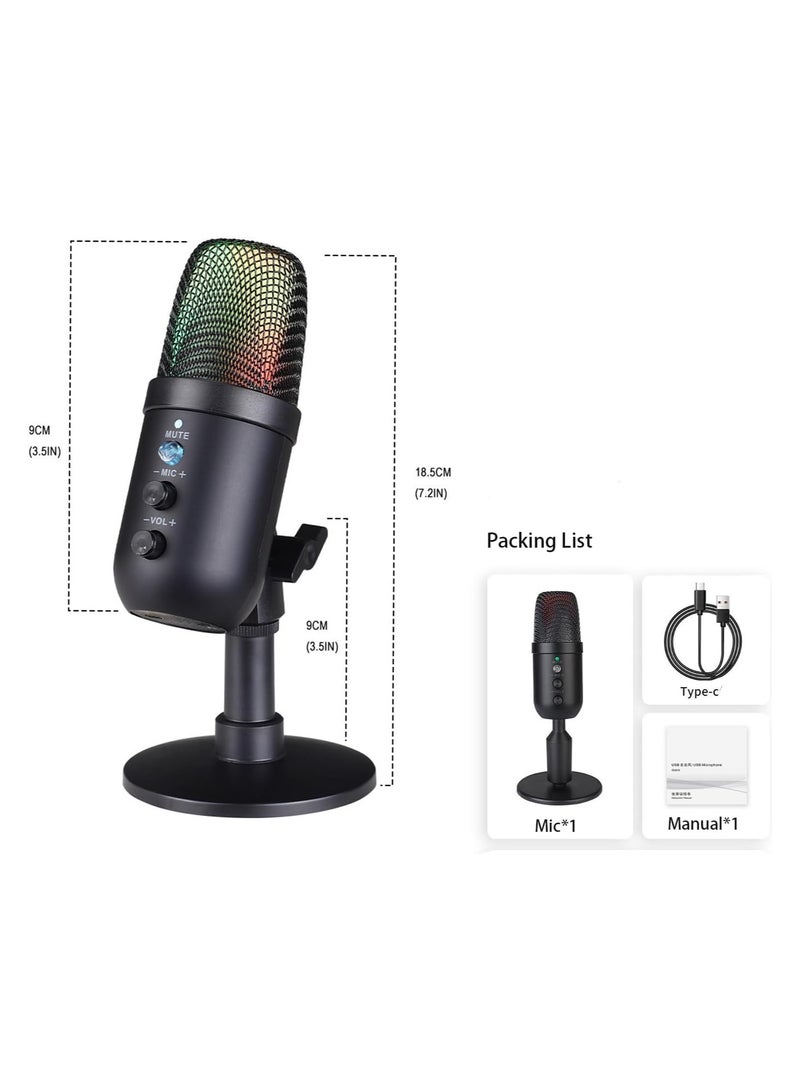 USB Gaming Microphone, Desktop Computer Mic with RGB Light,Noise Cancellation,Condenser Podcast Mic for Studio Recording,YouTube, Streaming, PC, Mac, PS4/5