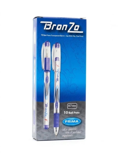 Prima Bronzo Ballpoint Pen - Fine Tip - 10 Pieces - Blue