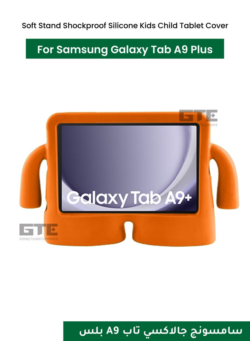 Soft Stand Shockproof Silicone Kids Child Tablet Cover for Samsung Galaxy Tab A9 Plus-Orange