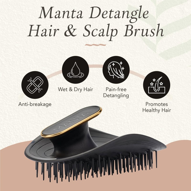 Manta Anti Breakage Hair Brush, Hair Massager Scalp Brush for Wet & Dry Hair, Gentle Hair Brush for all Hair Types, Hair Extensions - Detangling Hair Brushes for Women Men, Curly Hair Brush, Black - Image 2