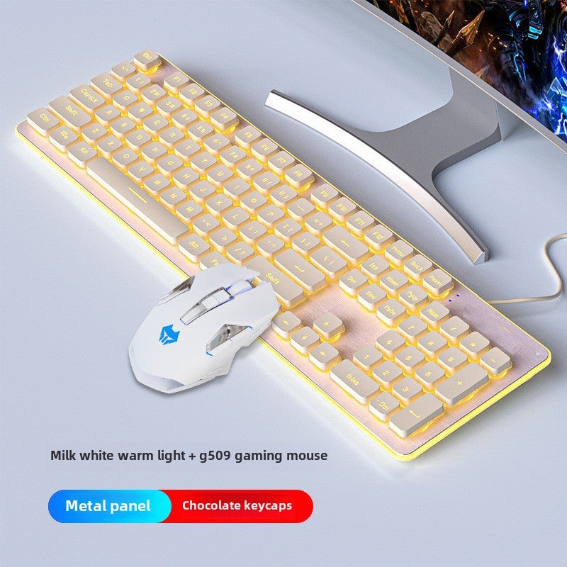 Wireless Gaming Office Keyboard Mouse Combo L1 milk white warm light ☆ wired keyboard and mouse suit 