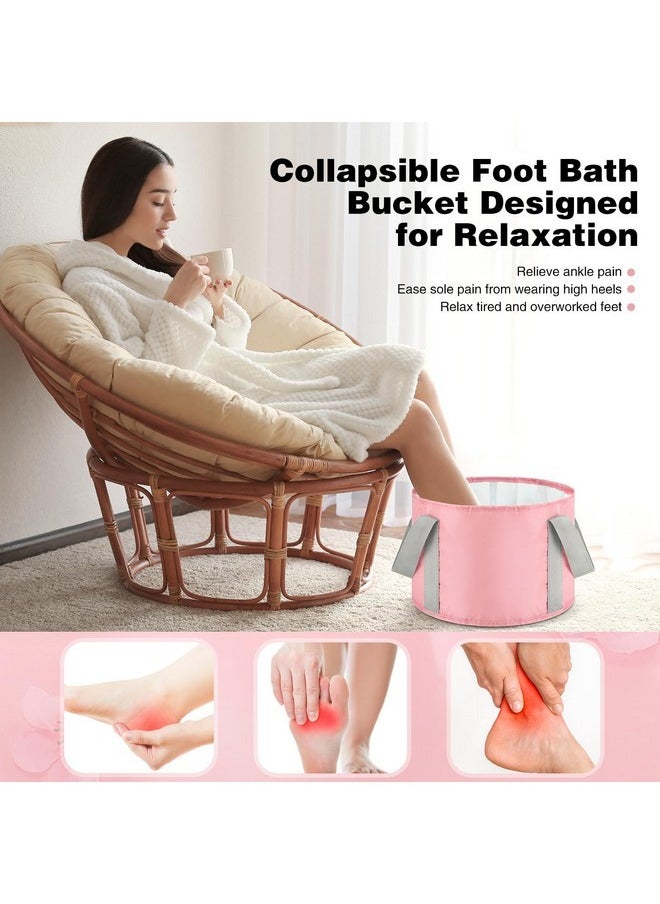 Maxcheck 14L 6 Pcs Pink Collapsible Foot Basin Tub Portable Soaking Feet Bath Bag Foldable Bucket With Handles Pedicure Foot Spa Tub For Travel Camping Outdoor Washing  - Image 2