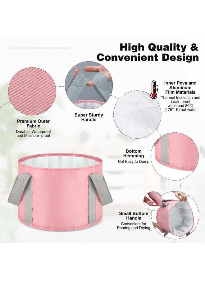 Maxcheck 14L 6 Pcs Pink Collapsible Foot Basin Tub Portable Soaking Feet Bath Bag Foldable Bucket With Handles Pedicure Foot Spa Tub For Travel Camping Outdoor Washing  - Image 4