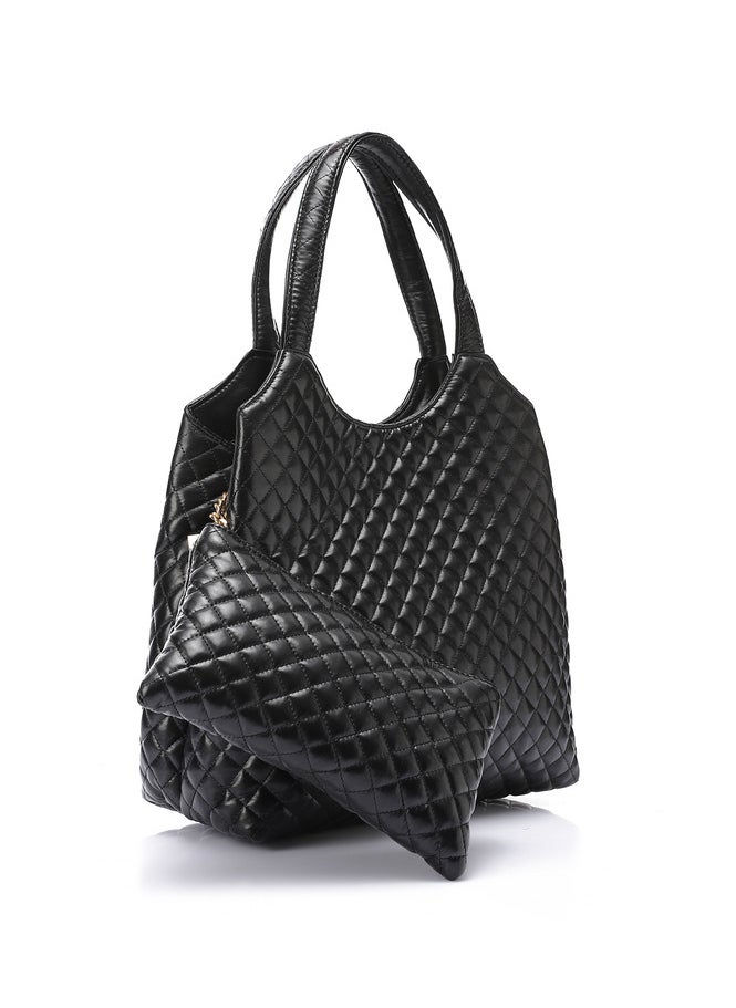 Mr.joe Mr Joe Black Quilted Tote Bag with Pouch -4124  - Image 2