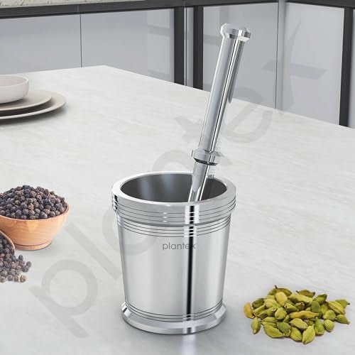 Plantex Mortar Pestle for Kitchen/Ginger Garlic Crusher/Imam Dasta/Spice Mixer/Khalbatta/Khal/okhli for Kitchen - Size 5(Dia: 9, H: 10 cm) - Image 3