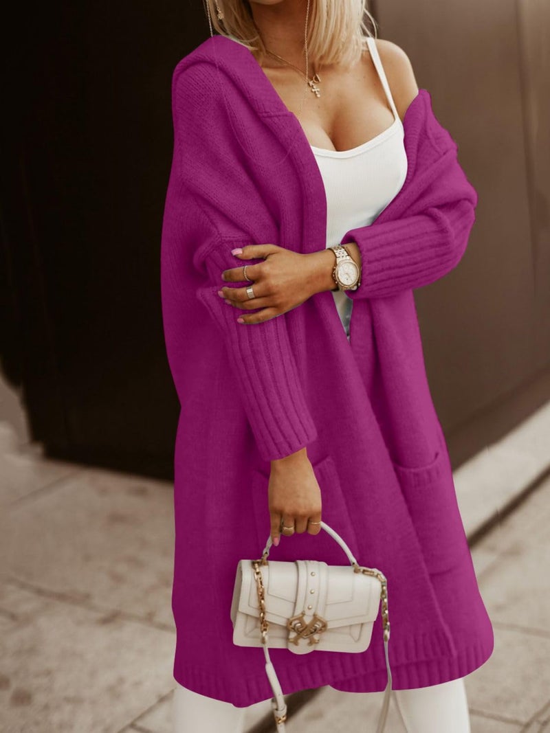 Aoysky Womens Long Cardigans Cable Knitted Open Front Oversized Hooded Outerwear Sweater Coat Purple - Image 2