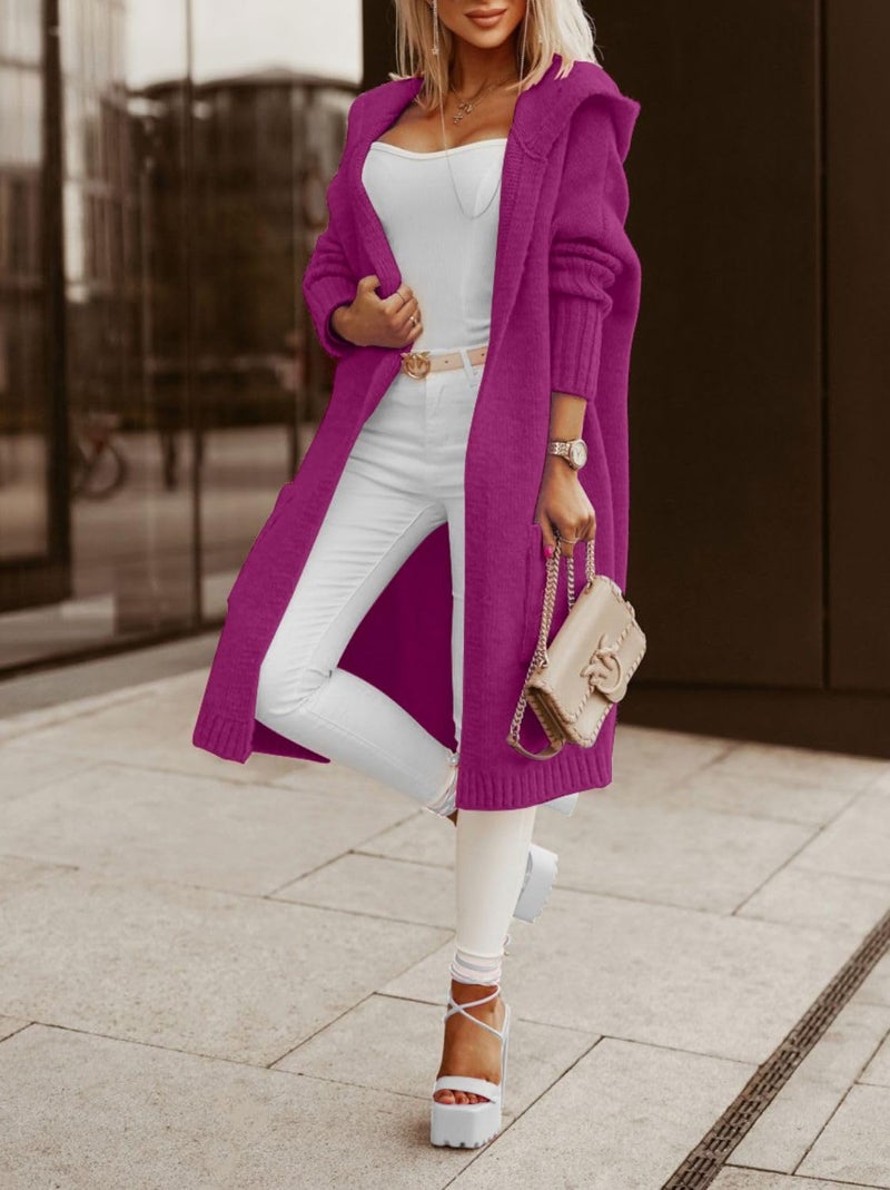 Aoysky Womens Long Cardigans Cable Knitted Open Front Oversized Hooded Outerwear Sweater Coat Purple - Image 4