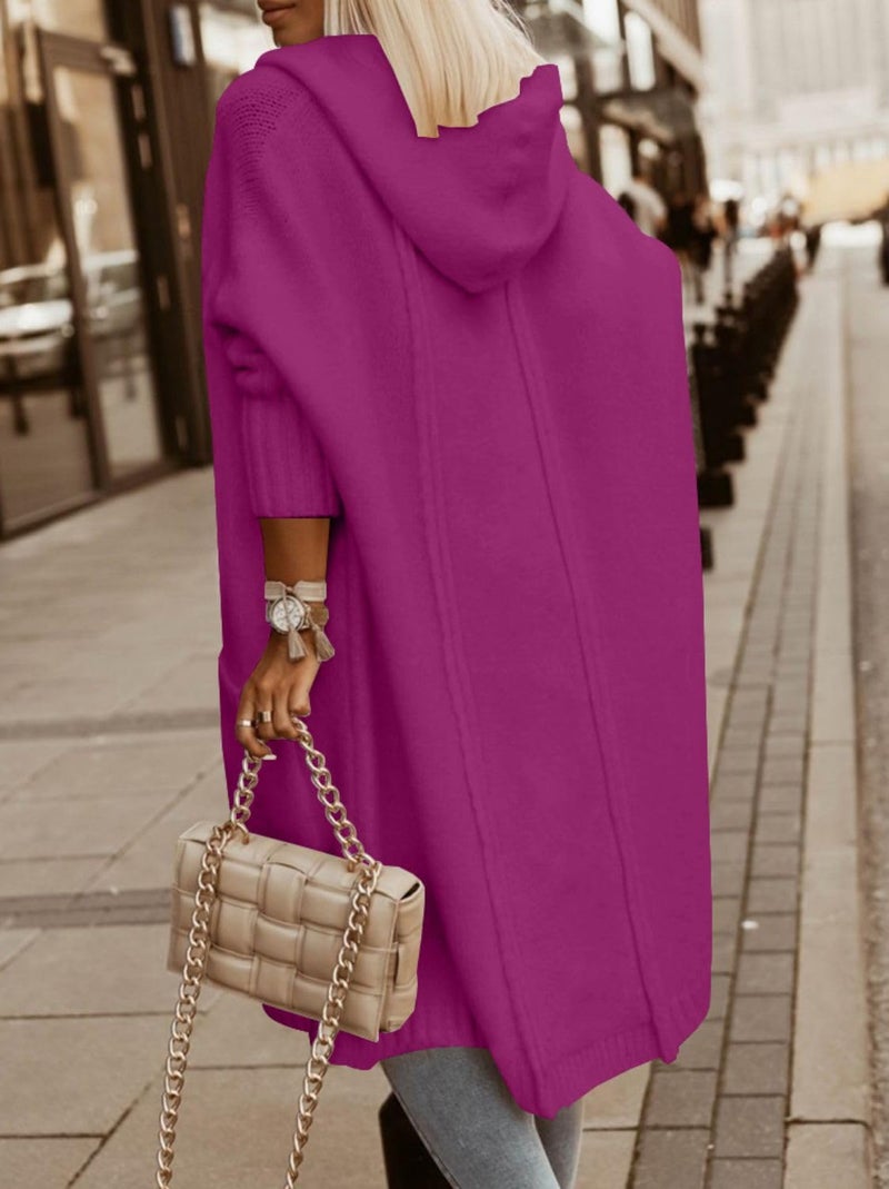 Aoysky Womens Long Cardigans Cable Knitted Open Front Oversized Hooded Outerwear Sweater Coat Purple - Image 3