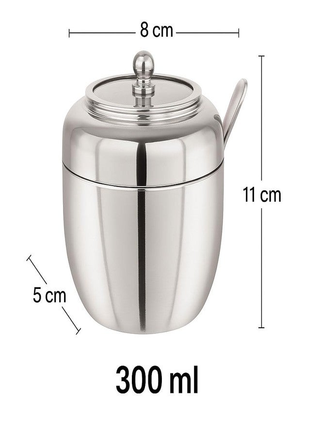 DiBha Stainless Steel Oval Shape See thru Ghee Pot Container with Spoon, Color- Silver, Capacity-300ml - Image 4