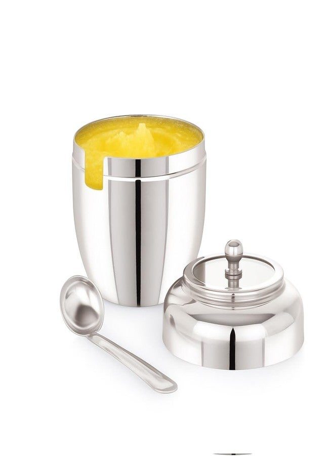 DiBha Stainless Steel Oval Shape See thru Ghee Pot Container with Spoon, Color- Silver, Capacity-300ml - Image 2