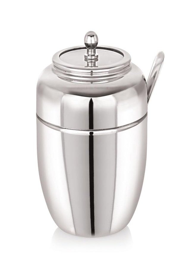 DiBha Stainless Steel Oval Shape See thru Ghee Pot Container with Spoon, Color- Silver, Capacity-300ml - Image 1