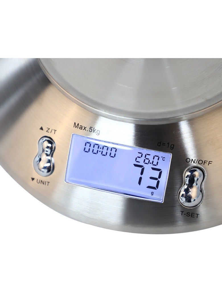 Stainless Steel Kitchen Scales Electronic Stainless Steel Food Scale with Bowl Digital Kitchen Scale with LCD Display and Ambient Temperature Sensor(Silver-5KG/1G)  - Image 3