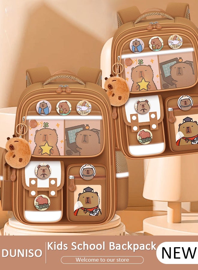 DUNISO حقيبة مدرسية للأطفال، حقيبة سعة كبيرة للفتيات والفتيان، حقيبة مدرسية خفيفة الوزن للفتيان المراهقين مع مقصورات وشريط عاكس، حقيبة مقاومة للماء للمدرسة الابتدائية - Image 1