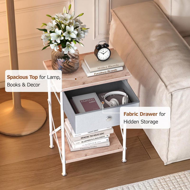 VECELO Night Stand, Small End Table for Small Spaces, Wood Side Table for Living Room, Bedside Table with Drawer for Bedroom, Easy Assembly, Light Brown - Image 4