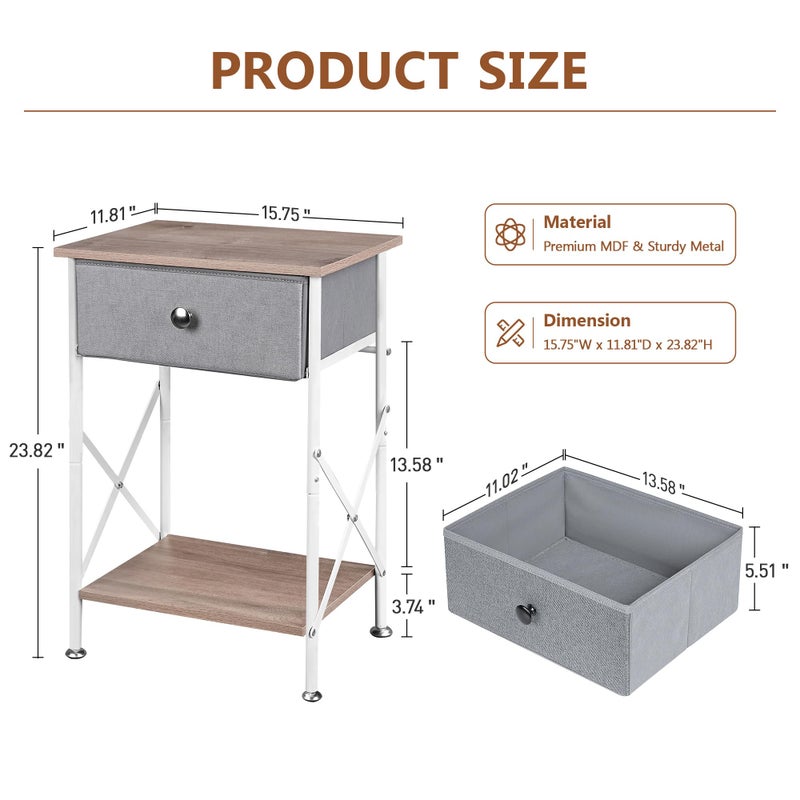 VECELO Night Stand, Small End Table for Small Spaces, Wood Side Table for Living Room, Bedside Table with Drawer for Bedroom, Easy Assembly, Light Brown - Image 2
