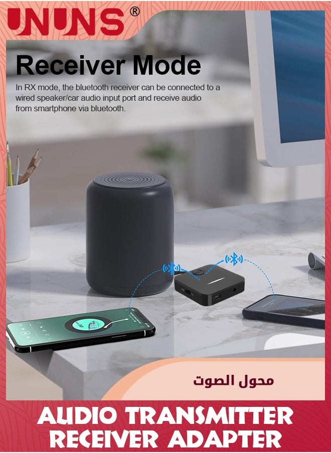 UNUNS - Bluetooth 5.0 Transmitter Receiver for TV/Airplane to 2 Headphones,Wireless Audio Bluetooth Adapter In TX/Out RX,Low Latency,Aux Connector for Home Stereo/Tablet/PC/Gym/Hearing Aid - Image 1