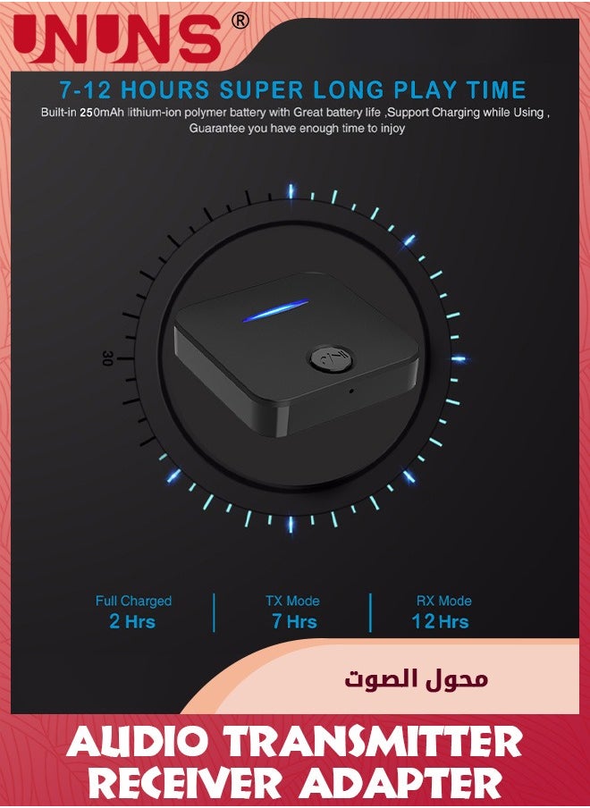 UNUNS Bluetooth 5.0 Transmitter Receiver for TV/Airplane to 2 Headphones,Wireless Audio Bluetooth Adapter In TX/Out RX,Low Latency,Aux Connector for Home Stereo/Tablet/PC/Gym/Hearing Aid  - Image 4