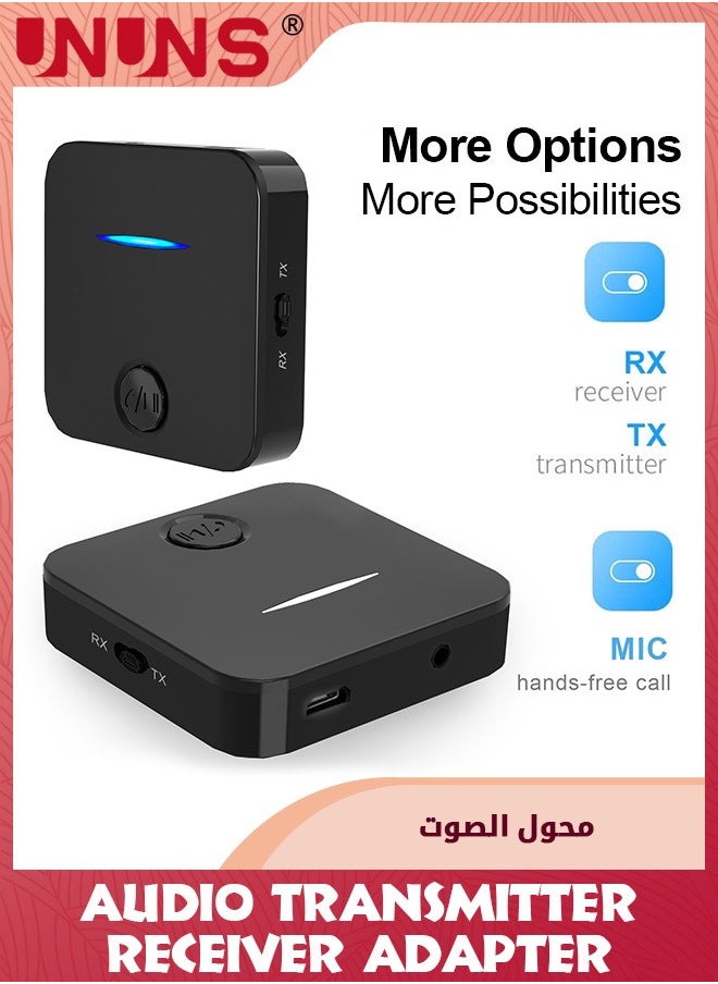 UNUNS Bluetooth 5.0 Transmitter Receiver for TV/Airplane to 2 Headphones,Wireless Audio Bluetooth Adapter In TX/Out RX,Low Latency,Aux Connector for Home Stereo/Tablet/PC/Gym/Hearing Aid  - Image 5