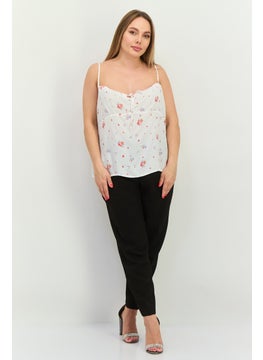 MANGO Women V-Neck Sleeveless Floral Top, White Combo  - Image 4